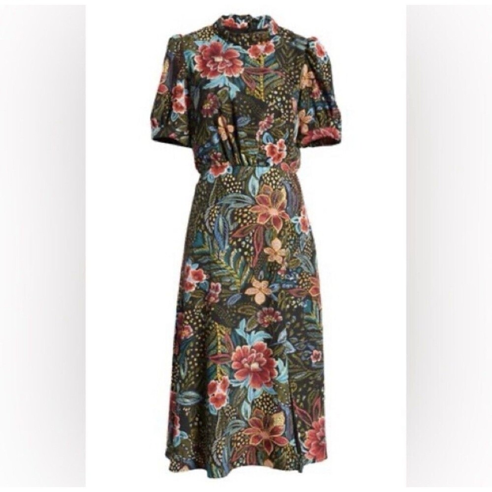 JULIA JORDAN Floral Print Tie Neck Midi Dress Sz 10 New